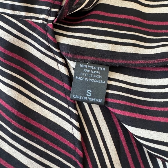 Pleione Red Tan Stripe Faux Wrap Blouse - Picture 3 of 4